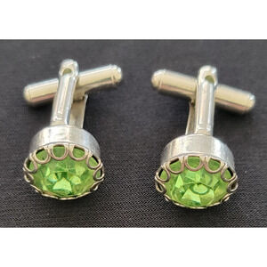Green Rhinestone Vintage Cuff Links incredible cutting and setting